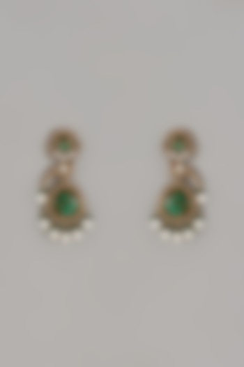 Gold Finish Kundan Polki & Green Stone Dangler Earrings by Khushi Jewels at Pernia's Pop Up Shop