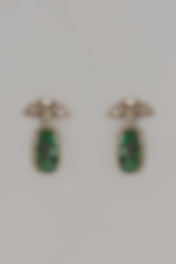 Gold Finish Kundan Polki & Green Stone Long Earrings by Khushi Jewels at Pernia's Pop Up Shop