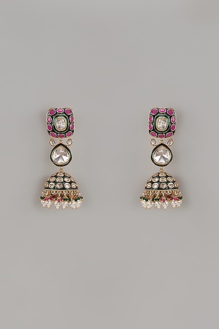 Rose Gold Finish Kundan Polki Jhumka Earrings by Khushi Jewels at Pernia's Pop Up Shop