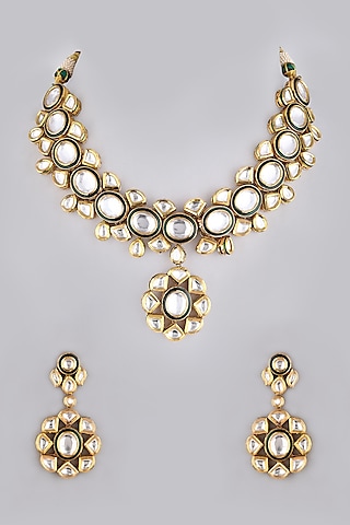 Gold Finish Kundan Necklace Set by Khushi Jewels