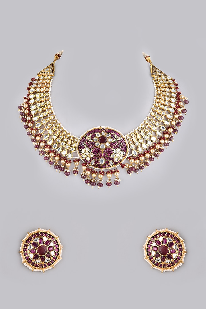 Gold Foil Finish Necklace Set by Khushi Jewels at Pernia's Pop Up Shop