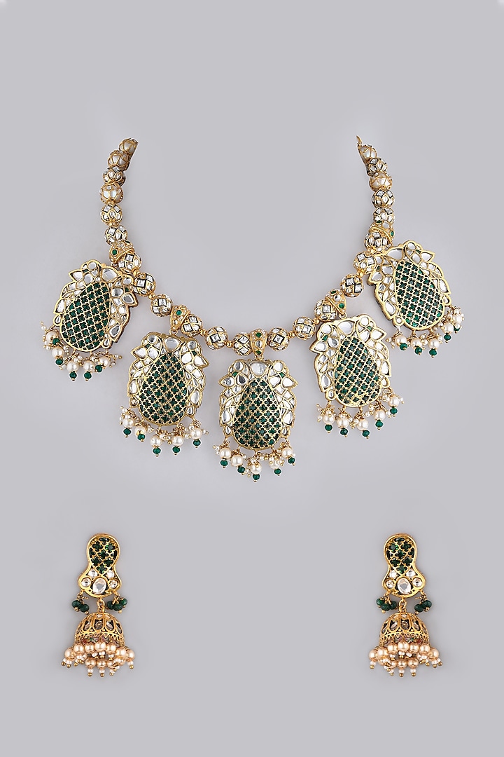 Gold Foil Finish Long Necklace Set by Khushi Jewels