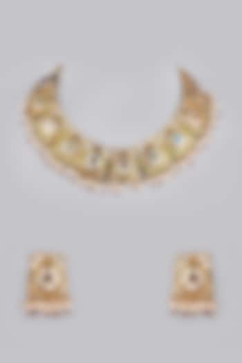 Gold Foil Finish Stone Necklace Set by Khushi Jewels