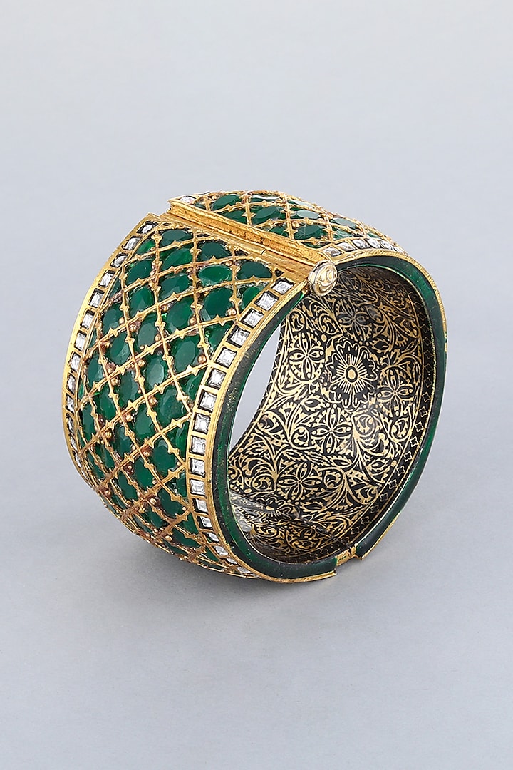 Gold Foil Finish Green Stone Kada by Khushi Jewels