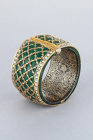 Gold Foil Finish Green Stone Kada by Khushi Jewels