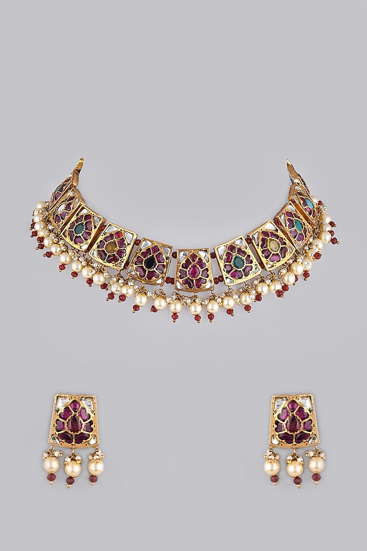Gold Foil Finish Necklace Set by Khushi Jewels