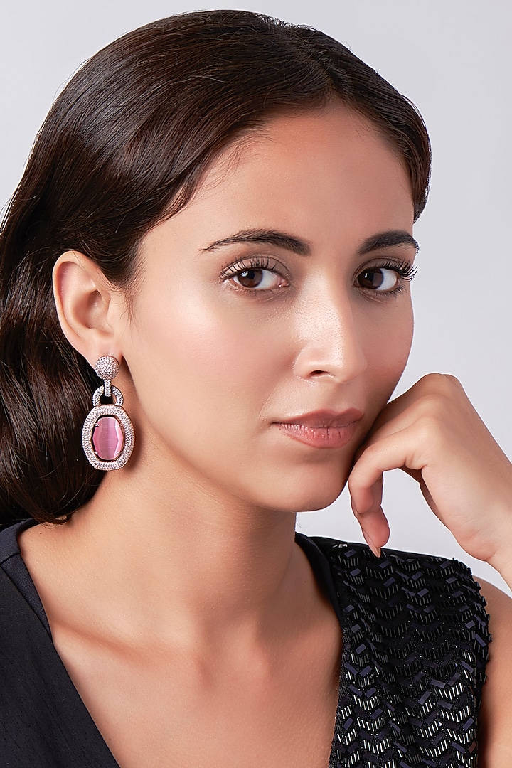 Two Tone Finish Zircon Diamond Earrings by Khushi Jewels at Pernia's Pop Up Shop