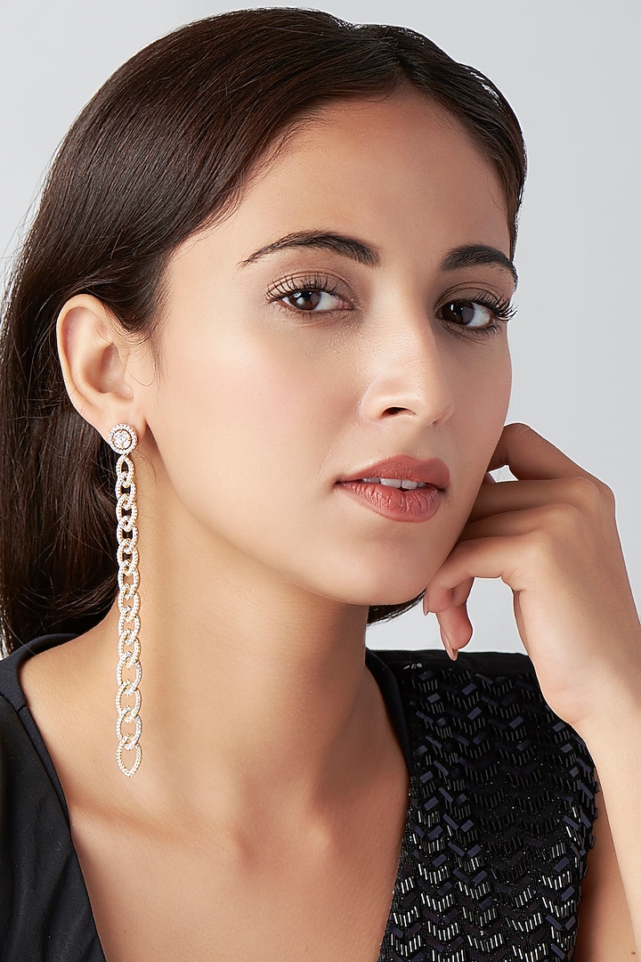 Gold Finish Zircon Diamond Earrings by Khushi Jewels at Pernia's Pop Up Shop