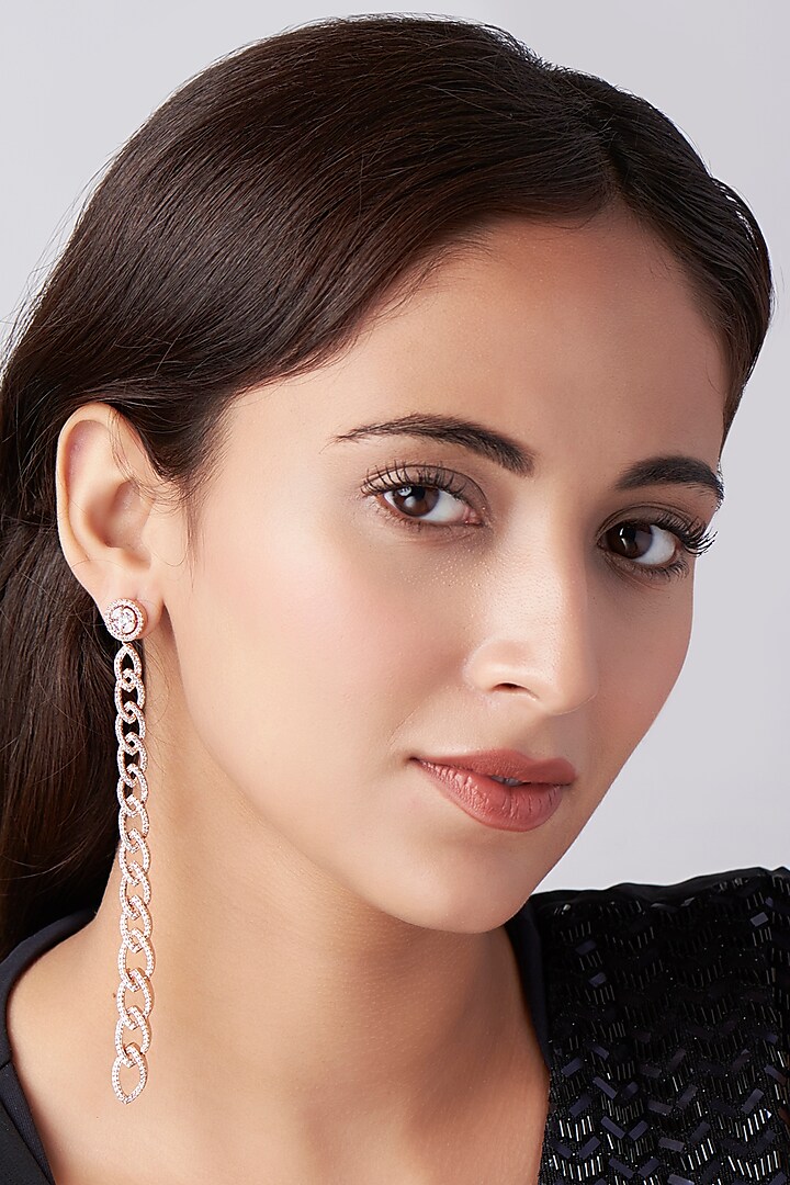 Rose Gold Finish Zircon Diamond Earrings by Khushi Jewels
