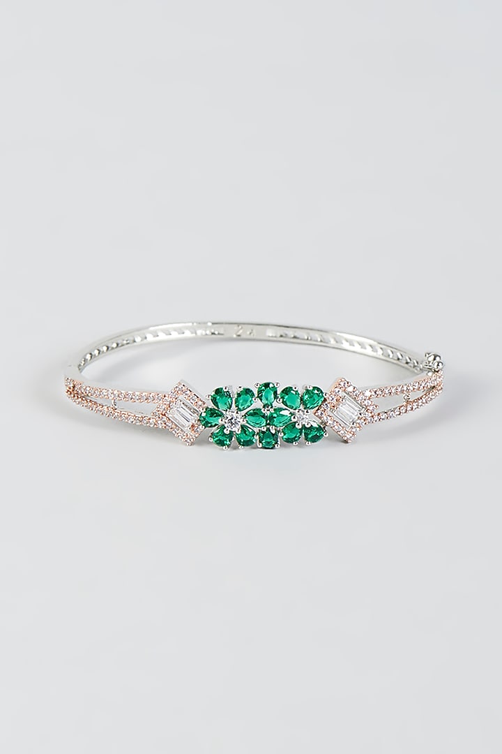 Two Tone Finish Bracelet With Green Stones by Khushi Jewels