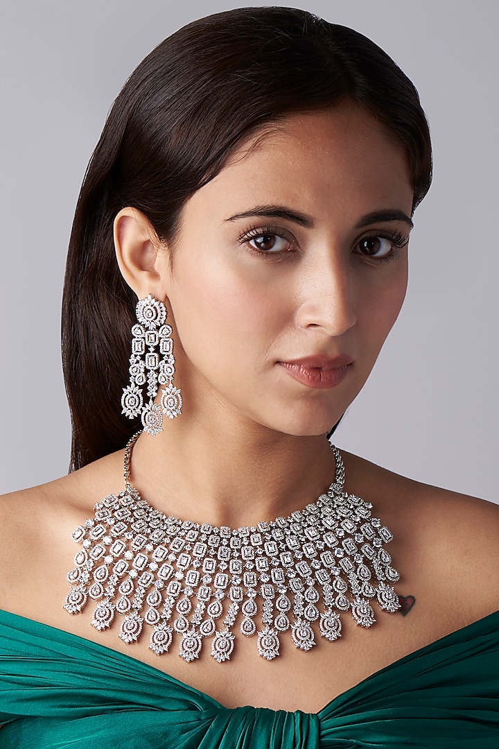 White Finish Zircons Necklace Set by Khushi Jewels