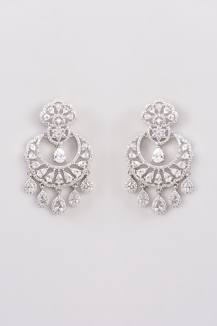White Finish Zircon Chandbaali Earrings by Khushi Jewels at Pernia's Pop Up Shop