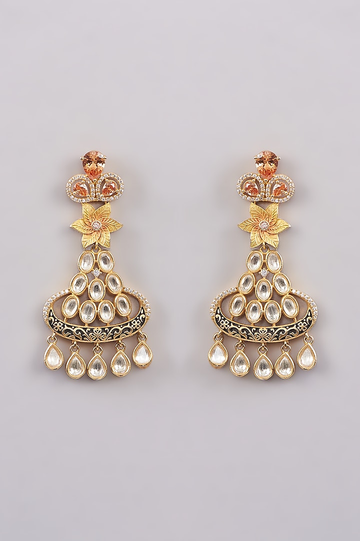 Gold Finish Kundan Polki Dangler Earrings by Khushi Jewels at Pernia's Pop Up Shop