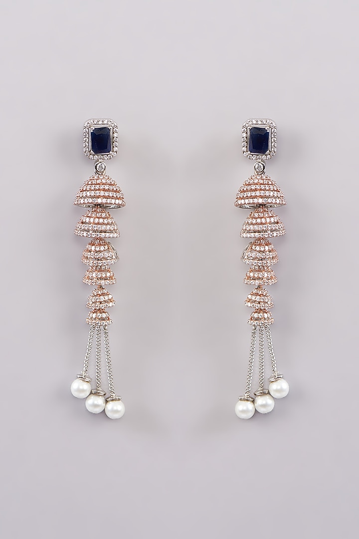 Two-Tone Finish Zircon & Blue Stone Dangler Earrings by Khushi Jewels at Pernia's Pop Up Shop