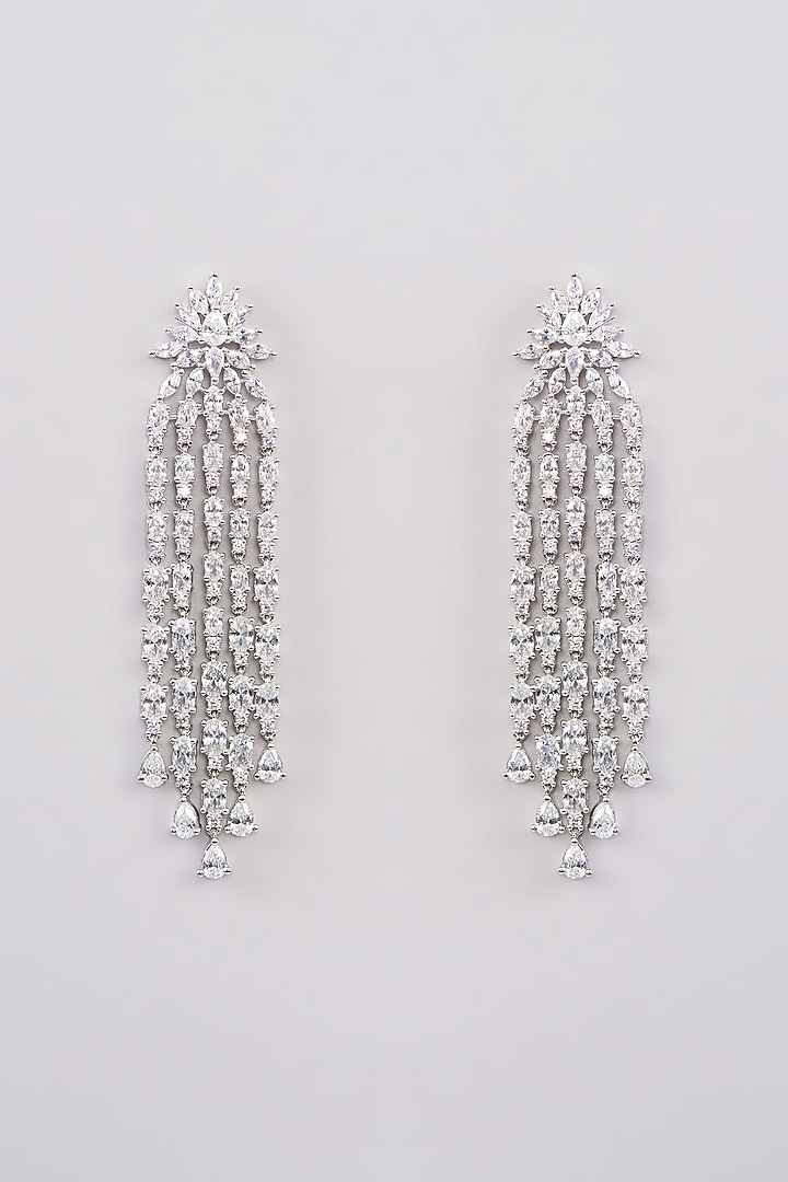 White Finish Zircon Dangler Earrings by Khushi Jewels at Pernia's Pop Up Shop