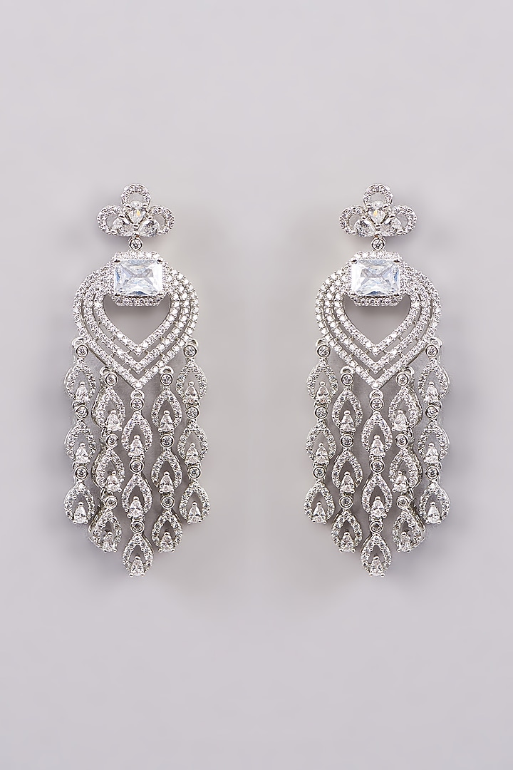 White Finish Zircon Dangler Earrings by Khushi Jewels at Pernia's Pop Up Shop
