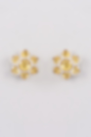 White Finish Zircon & Yellow Stone Stud Earrings by Khushi Jewels at Pernia's Pop Up Shop