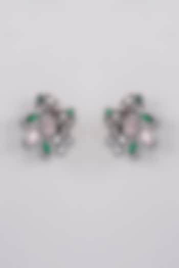 Black Rhodium Finish Multi-Colored Stone & Zircon Stud Earrings by Khushi Jewels at Pernia's Pop Up Shop