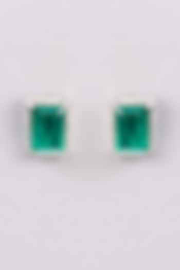 White Finish Zircon & Green Stone Stud Earrings by Khushi Jewels at Pernia's Pop Up Shop