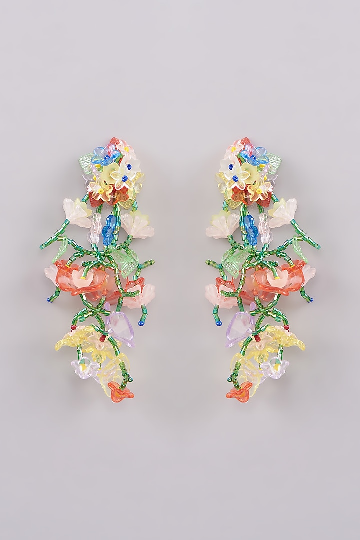 Multi-Colored Handmade Floral Dangler Earrings by Khushi Jewels