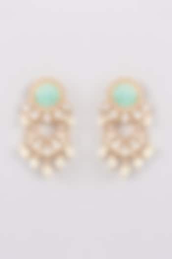 Rose Gold Finish Kundan Polki & Green Stone Dangler Earrings by Khushi Jewels at Pernia's Pop Up Shop