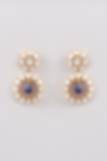 Gold Finish Moissanite Polki Chandbaali Earrings by Khushi Jewels at Pernia's Pop Up Shop