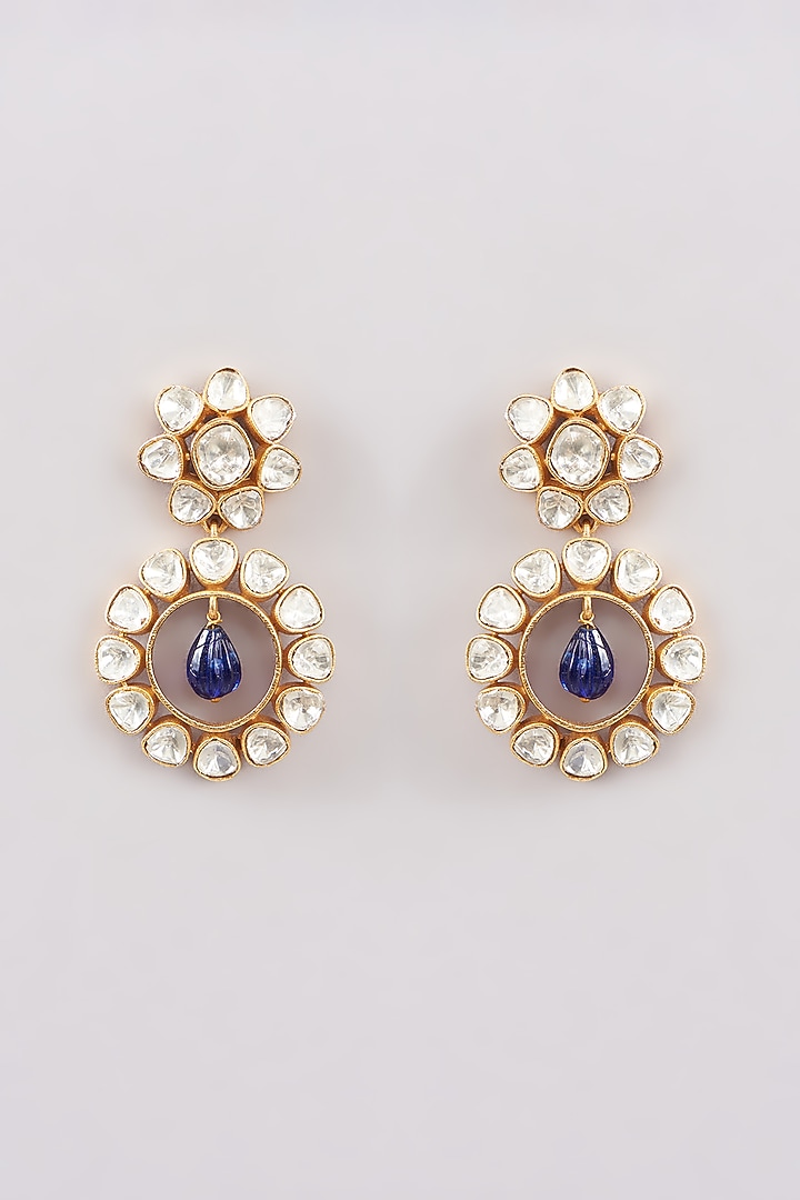 Gold Finish Moissanite Polki Chandbaali Earrings by Khushi Jewels at Pernia's Pop Up Shop