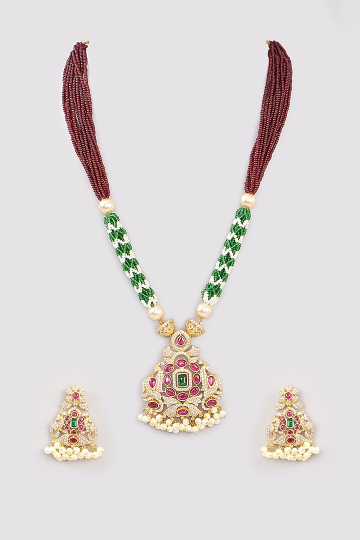 Gold Finish Zircon Mala Set by Khushi Jewels at Pernia's Pop Up Shop