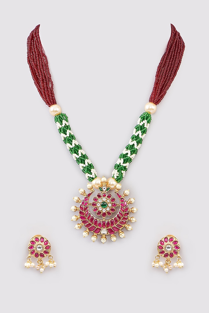 Gold Finish Kundan Polki Mala Set by Khushi Jewels at Pernia's Pop Up Shop
