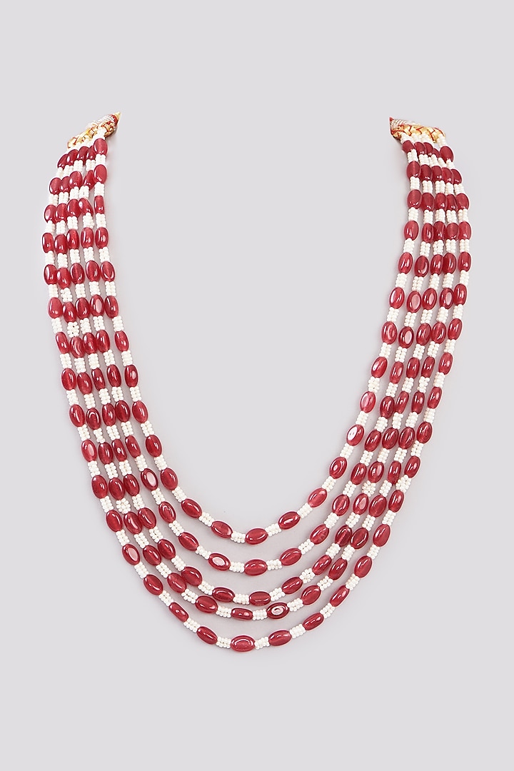 Red & White Beaded Mala by Khushi Jewels at Pernia's Pop Up Shop