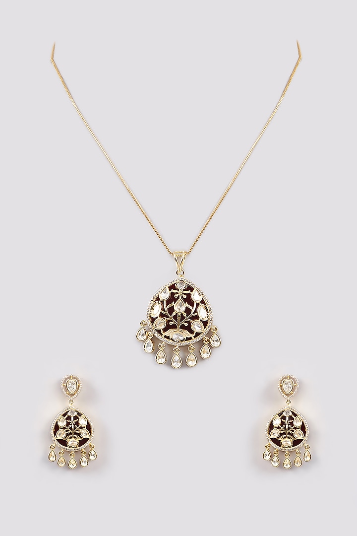 Gold Finish Kundan Polki & Red Stone Necklace Set by Khushi Jewels at Pernia's Pop Up Shop