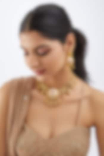 Gold Finish Meenakari Temple Necklace Set by Khushi Jewels at Pernia's Pop Up Shop