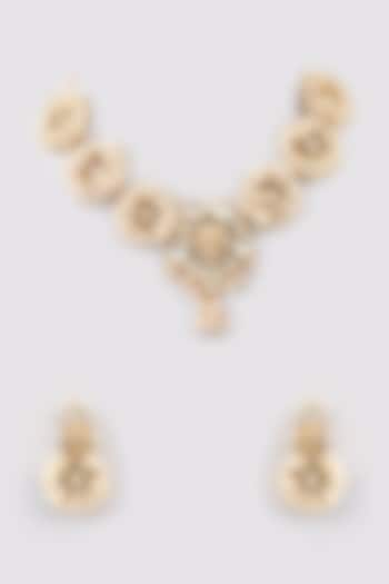 Gold Finish Kundan Polki Necklace Set by Khushi Jewels