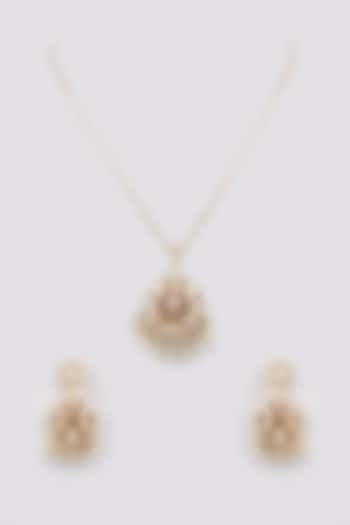 Gold Finish Kundan Polki & Pink Stone Necklace Set by Khushi Jewels at Pernia's Pop Up Shop