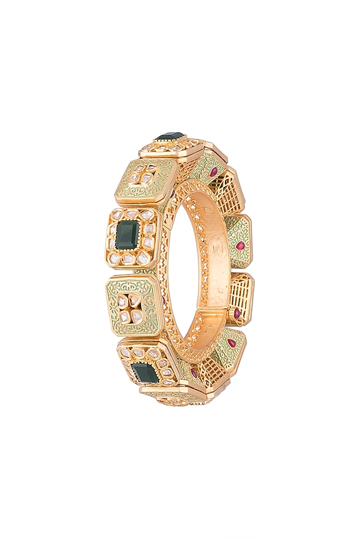 Gold Finish Meenakari Openable Kada Bangle by Khushi Jewels at Pernia's Pop Up Shop
