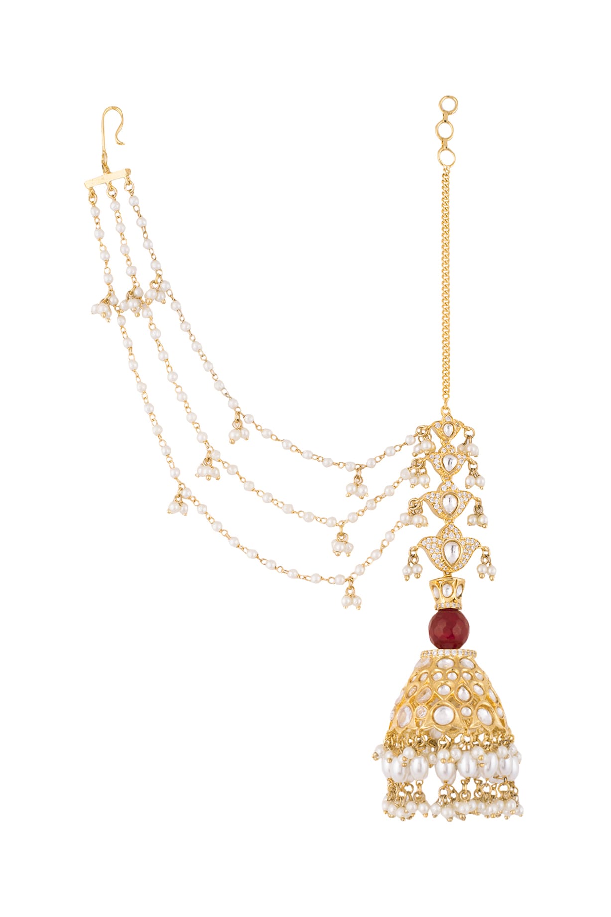 Gold Finish Faux Diamonds & Stone Jhumka Earrings WIth Kan Chain Design by Khushi Jewels at Pernia's Pop Up Shop 2023 Gold Finish Faux Diamonds & Stone Jhumka Earrings WIth Kan Chain Design by Khushi Jewels at Pernia's Pop Up Shop 2023