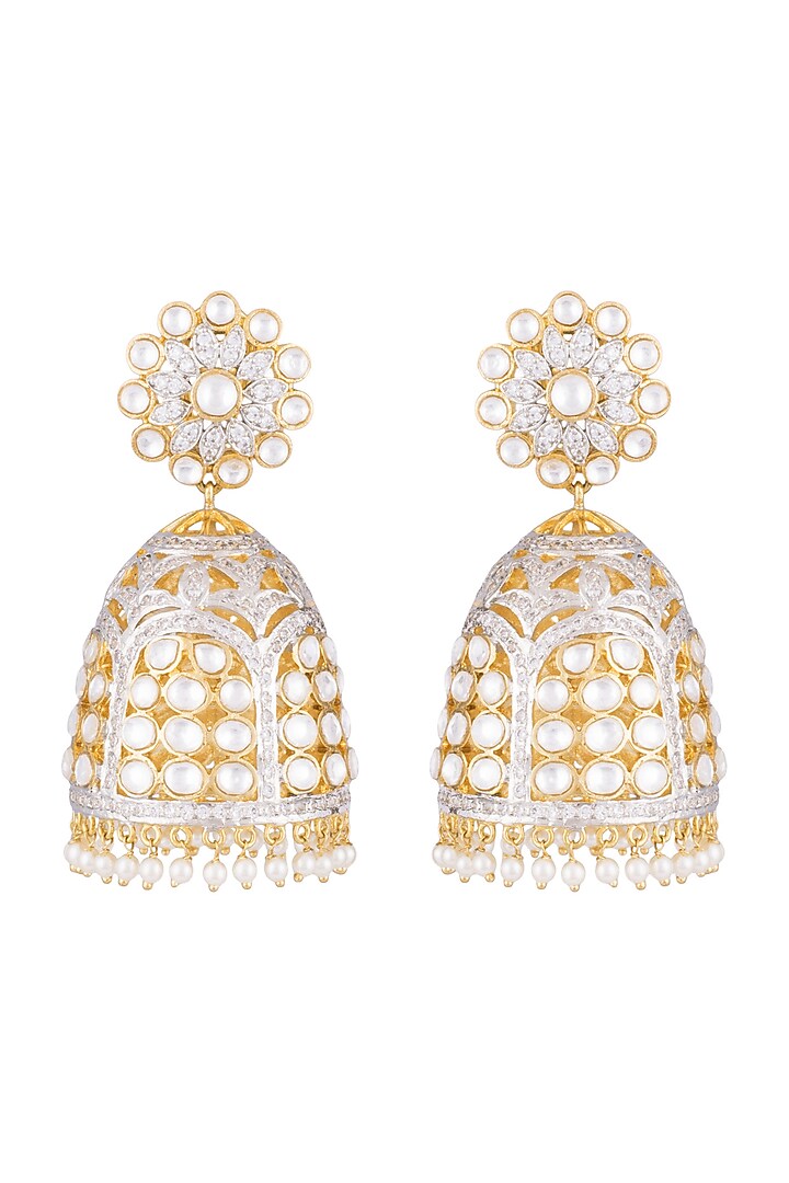 Gold Finish Kundan & CZ Diamonds Earrings by Khushi Jewels at Pernia's Pop Up Shop