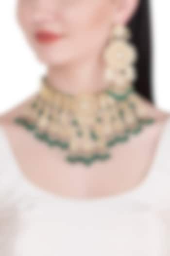 Gold Finish Kundan & Beads Necklace Set by Khushi Jewels