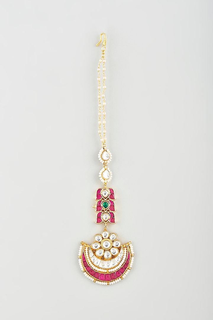 Gold Finish Maang Tikka With Ruby Stones by Khushi Jewels