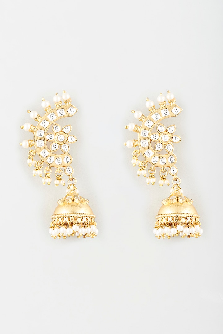 Gold Finish Earrings With Kundan Polki by Khushi Jewels