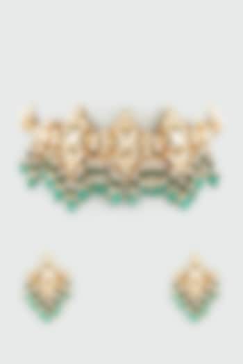 Gold Finish Kundan Polki Necklace Set by Khushi Jewels at Pernia's Pop Up Shop