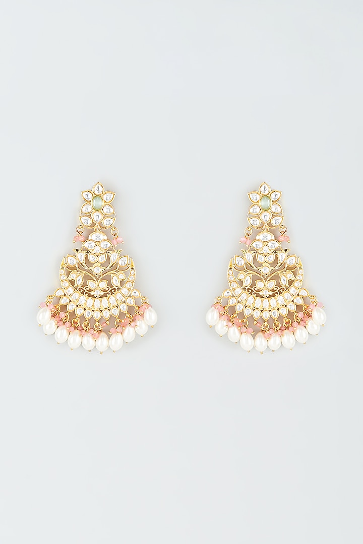 Gold Finish Kundan Polki & Drop Chandbaali Earrings by Khushi Jewels