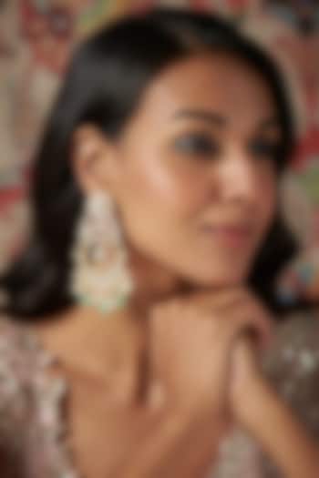 Gold Finish Kundan Polki & Green Drop Chandbaali Earrings by Khushi Jewels at Pernia's Pop Up Shop