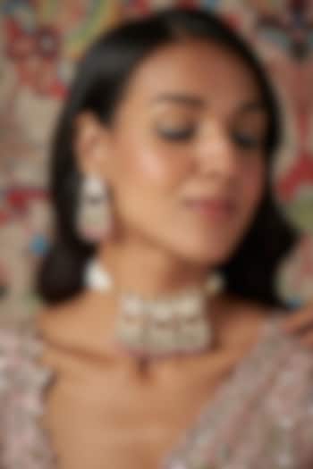 Gold Finish Kundan Polki & Drop Necklace Set by Khushi Jewels