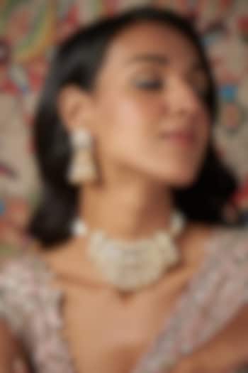 Gold Finish Kundan Polki & Gold Drop Choker Necklace Set by Khushi Jewels at Pernia's Pop Up Shop