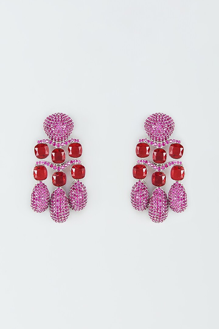 White Finish Red Zircon Dangler Earrings by Khushi Jewels at Pernia's Pop Up Shop