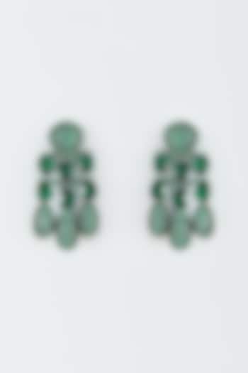 Black Rhodium Finish Green Zircon Dangler Earrings by Khushi Jewels