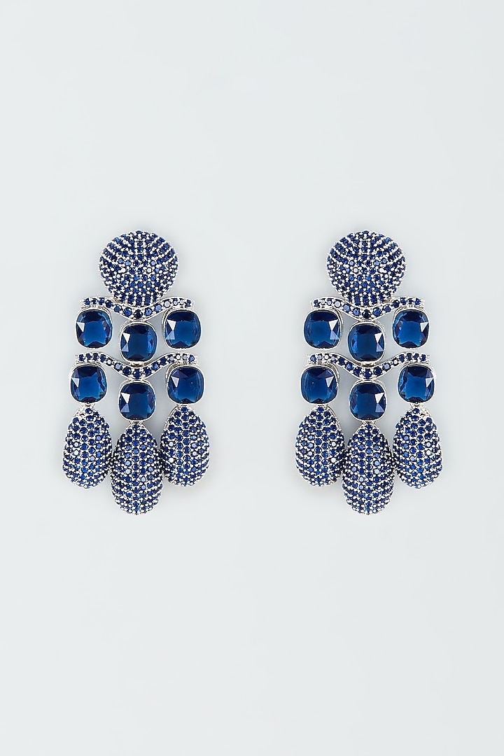 Black Rhodium Finish Blue Zircon Dangler Earrings by Khushi Jewels