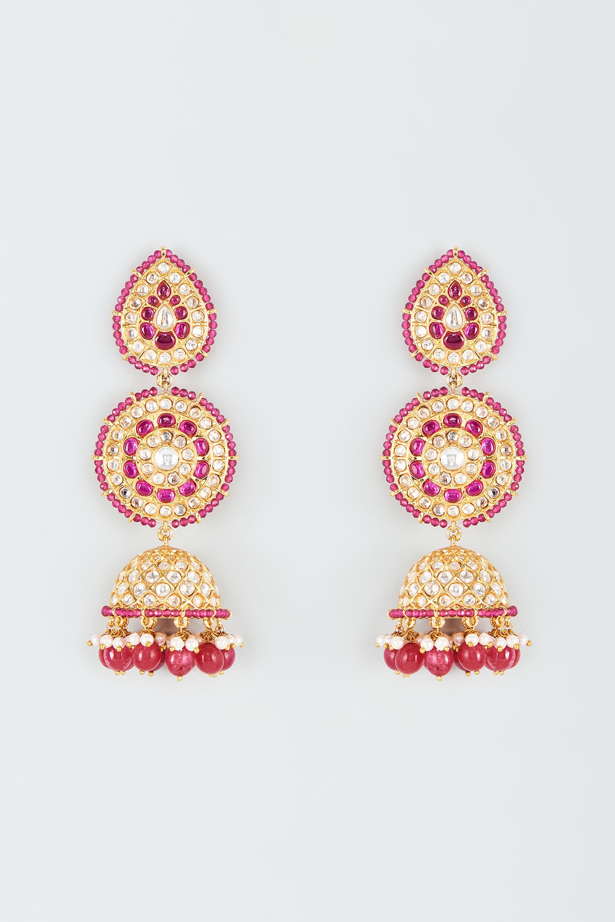 Brass Golden Gold Plated Red Stone Earrings at Rs 450/pair in Jaipur | ID:  24552209162