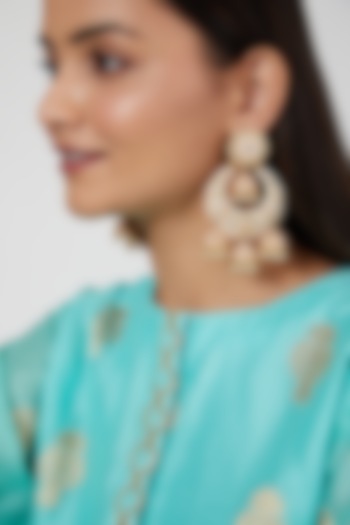 Gold Finish Pearl Enamelled Chandbali Earrings by Khushi Jewels